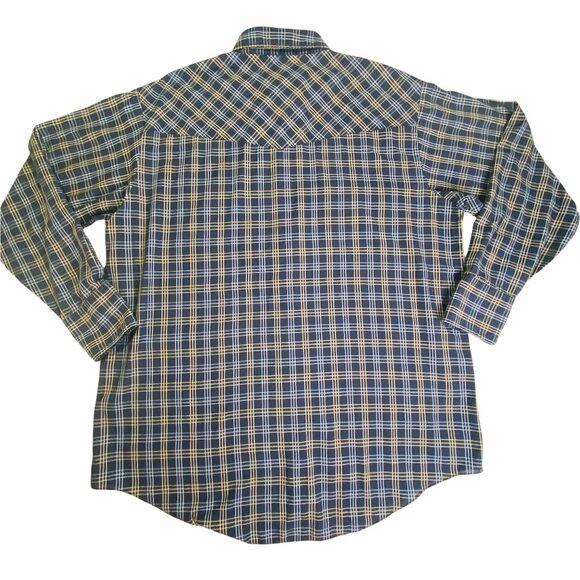Vtg Plains Western Wear Pearl Snap Cowboy Shirt Sz L Blue Plaid LS Cowboycore - Picture 2 of 9